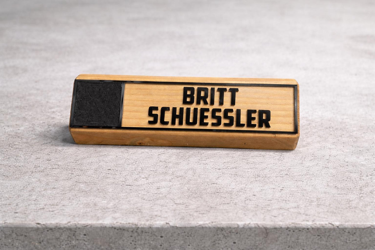 Personalized Wooden Desk Name Plate with 1 Insignia Box