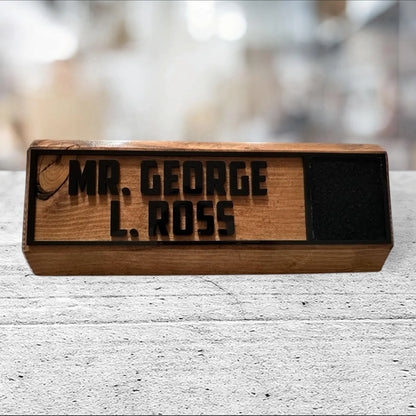 Personalized Wooden Desk Name Plate with 1 Insignia Box