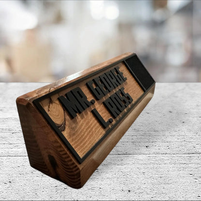 Personalized Wooden Desk Name Plate with 1 Insignia Box