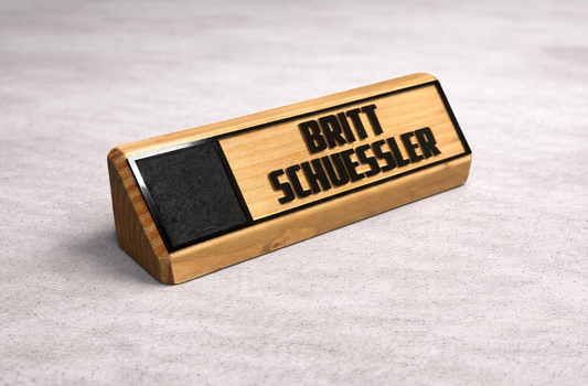 Personalized Wooden Desk Name Plate with 1 Insignia Box