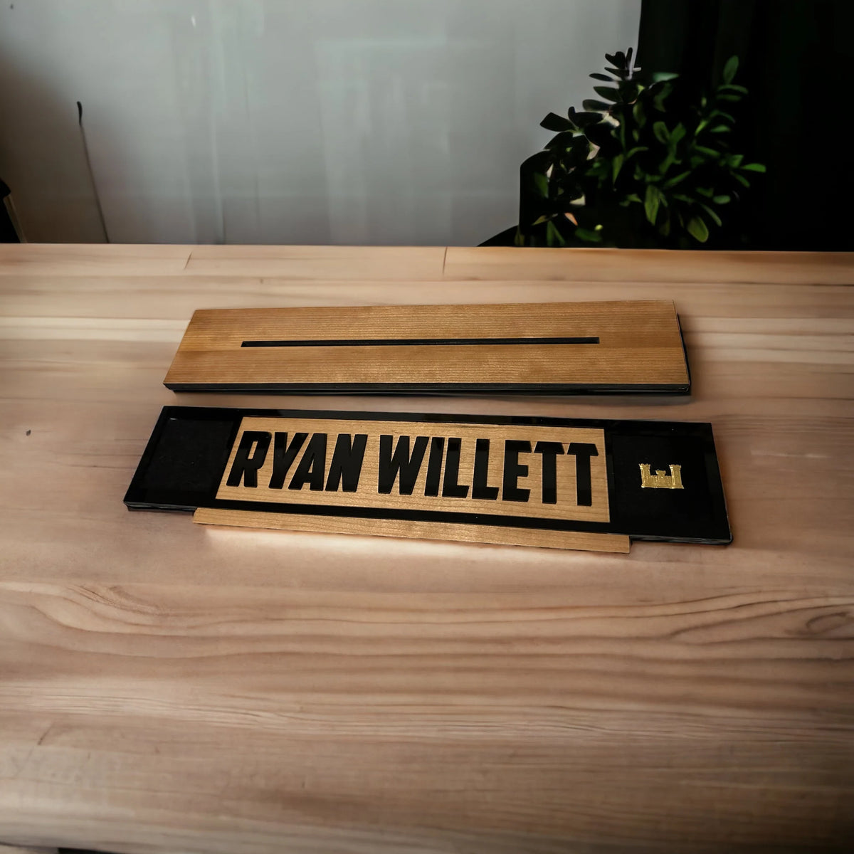 Personalized 17" Wood & Acrylic Military Name Plate